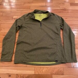 Prana Womens Olive Green Quarter Zip Fleece Pullover Athletic Top